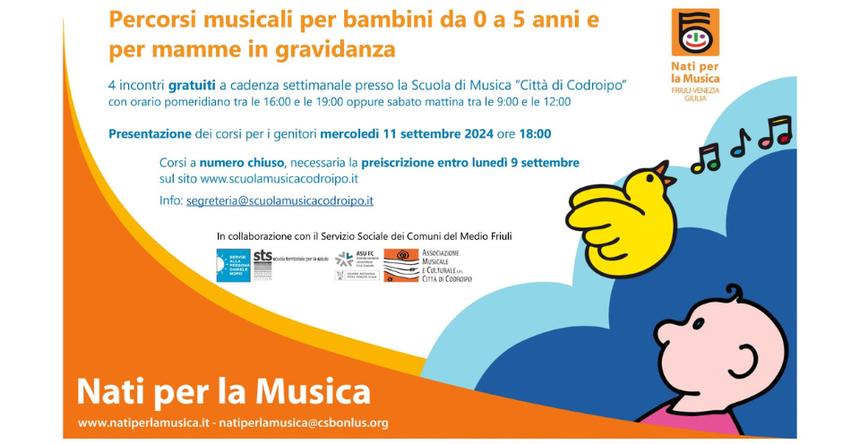 11 settembre 2024 – presentazione “Percorsi musicali per bambini da 0 a 5 anni e per mamme in gravidanza”